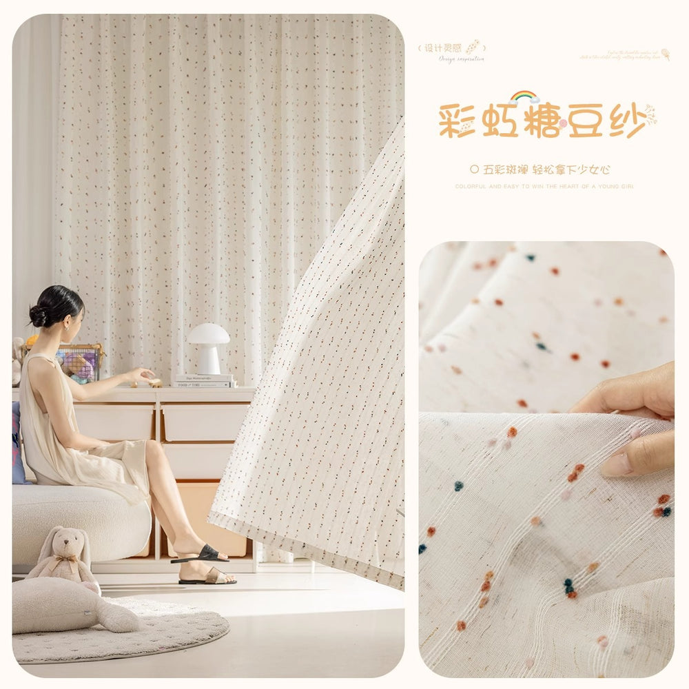 Rainbow candy bean yarn linen curtain kids window screen bedroom cartoon kids daughter room curtain yarn shaoxing keqiao yarn