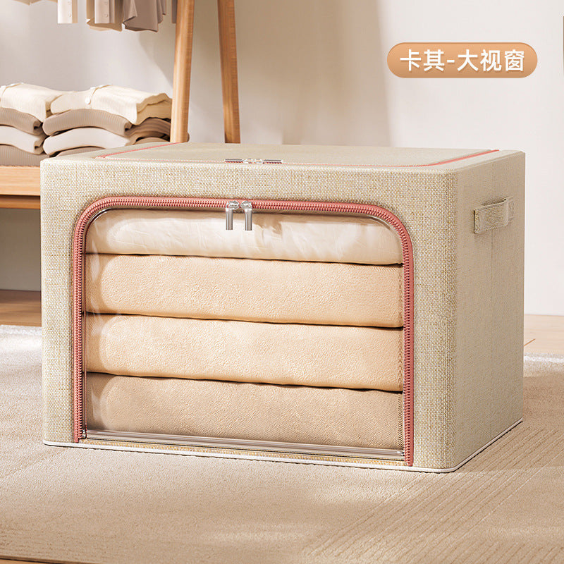 Cross-border fine imitation cationic oversized window storage box household wardrobe storage folding steel frame box clothes storage box
