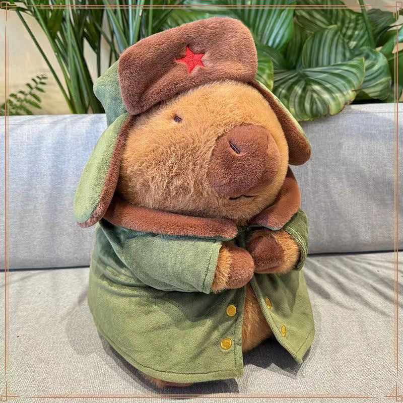 Popular Kapibara military coat doll flower padded jacket capybara doll throw pillow sleeping rag doll birthday girl