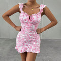 french floral vacation dress - bandeau design mini dress