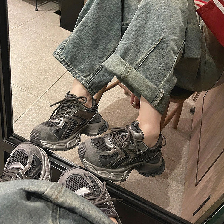 European style chunky platform monster dad shoes for women, 2026 new fashion versatile lightweight student casual athletic running shoes