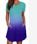 european and american  women's casual crew neck printed pullover short sleeve ruched pocket dress