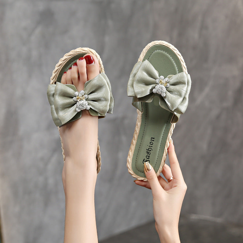 Best selling sparkling bear slippers women's summer outwear new arrival popular insfashionbowsnon-slip beach slippers