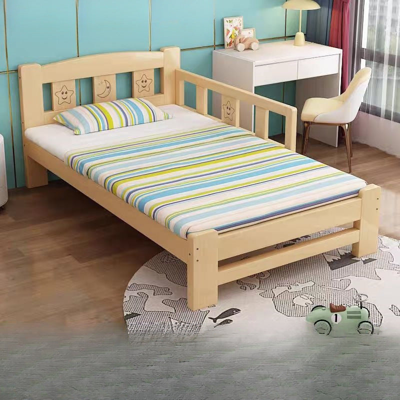 All solid wood kids bed boy single bed with guardrail simple pine widened patchwork large bed economical girl