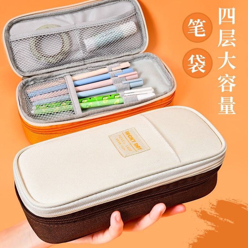 Japan and South Korea large-capacity pencil bag student simple composite cloth macaron double zipper pencil bag stationery bag  stationery box