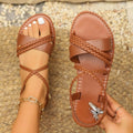 Exportplus size25summernew arrival woven open toe flats sandals women's fashionoutwear elastic band beach sandals