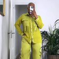 European and american cross-border women's fashion:  summer new collection - stylish design patchwork long sleeve shirt and wide leg pants set