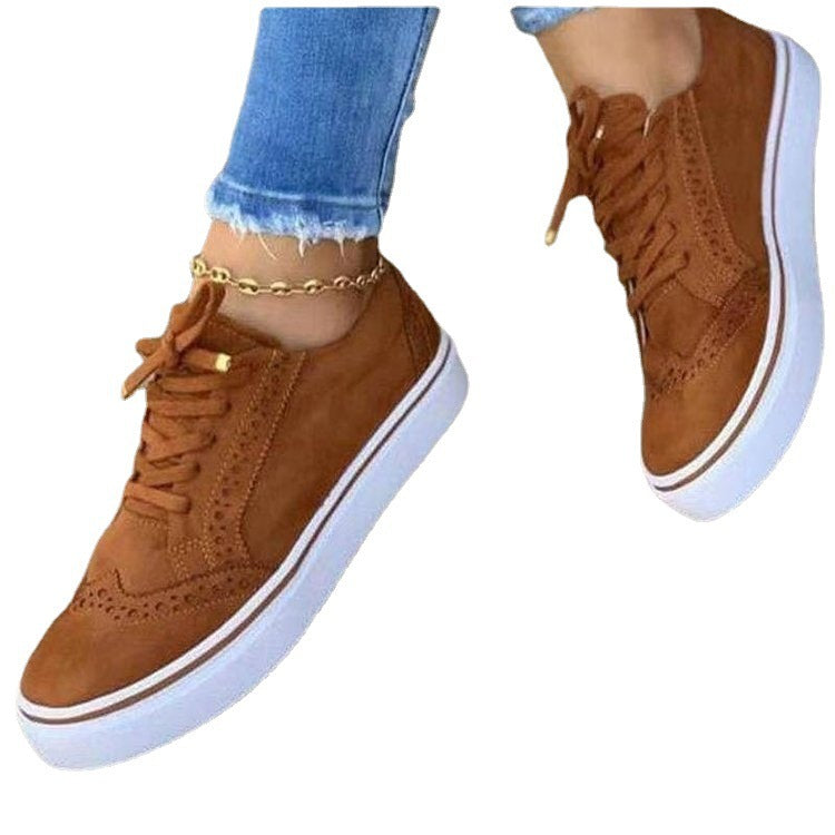 Independent station new casual shoes women's 2021  large size comfortable European and American flat bottom round head lace-up single shoes women's hair