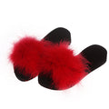Wholesale processing of turkey feather slippers, women's real fur flip-flops, fur fur sandals, thick-soled sandals, cross-border slippers