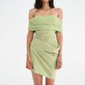 spring/summer new arrivals: european and american style sexy off-the-shoulder mesh panel cutout bodycon pleated dress