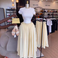 European and american cross-border women's fashion:  summer new arrival - high-waisted, slimming, tie-waist, solid color, casual, versatile, long midi skirt