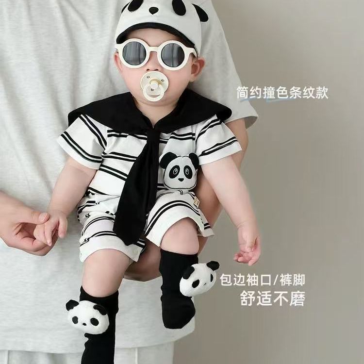 Newborn summer baby short-sleeve romper - cute cartoon design, lightweight outerwear, perfect for full month celebration, adorable summer outfit, snap-crotch bodysuit