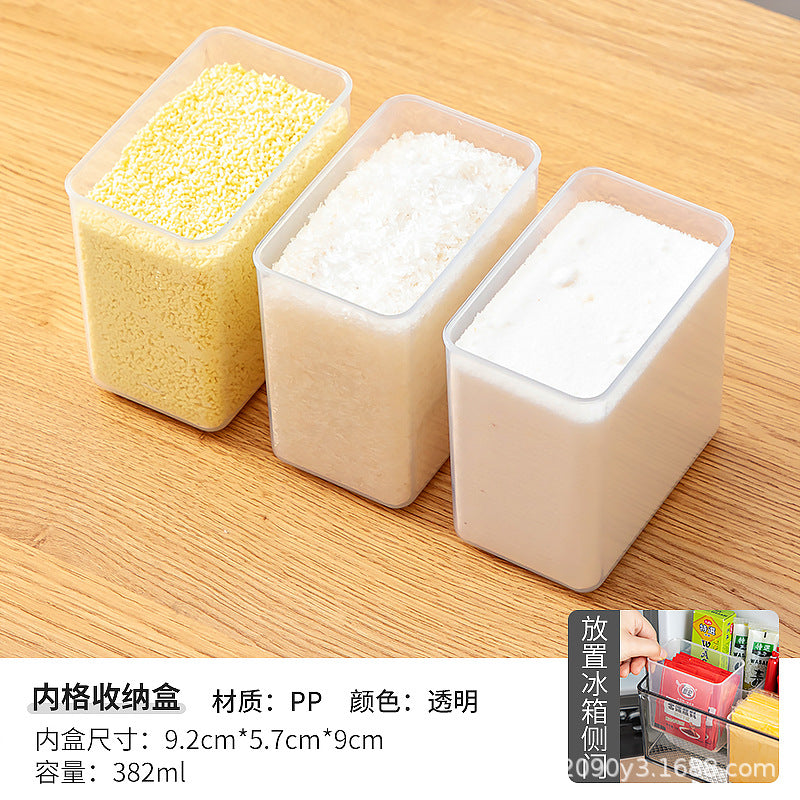 Kitchen seasoning storage box Household multi-functional grid four-grid integrated flip cover Food refrigerator storage box