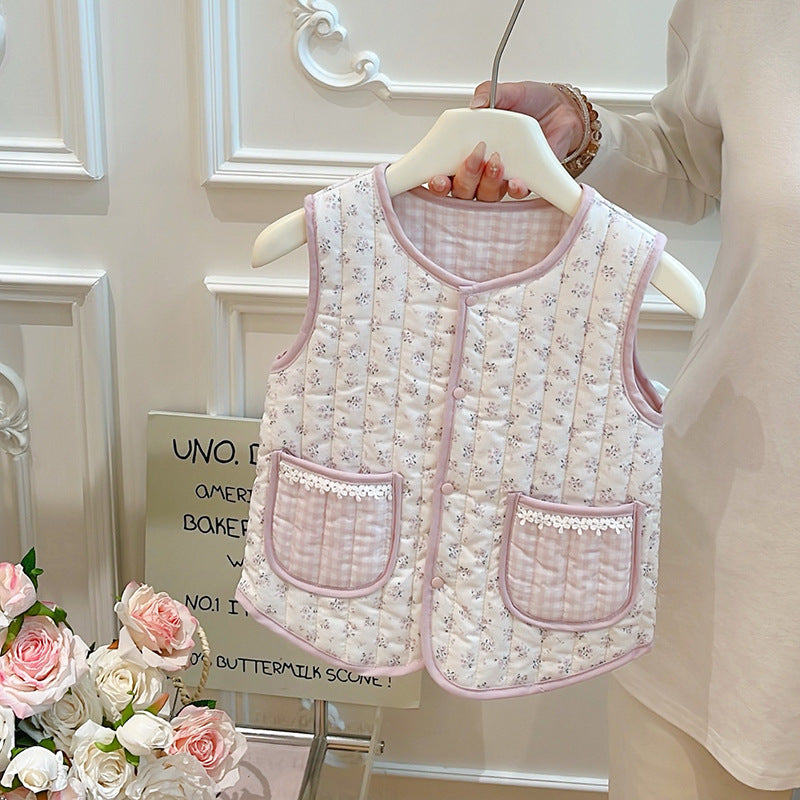 Autumn/winter girls' trendy quilted padded vest - korean style warm outerwear for baby girls - kids' fashion clothing