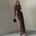 Export fashion european and american style  autumn/winter new collection - chic solid color crew neck long sleeve ruched bodycon dress for women