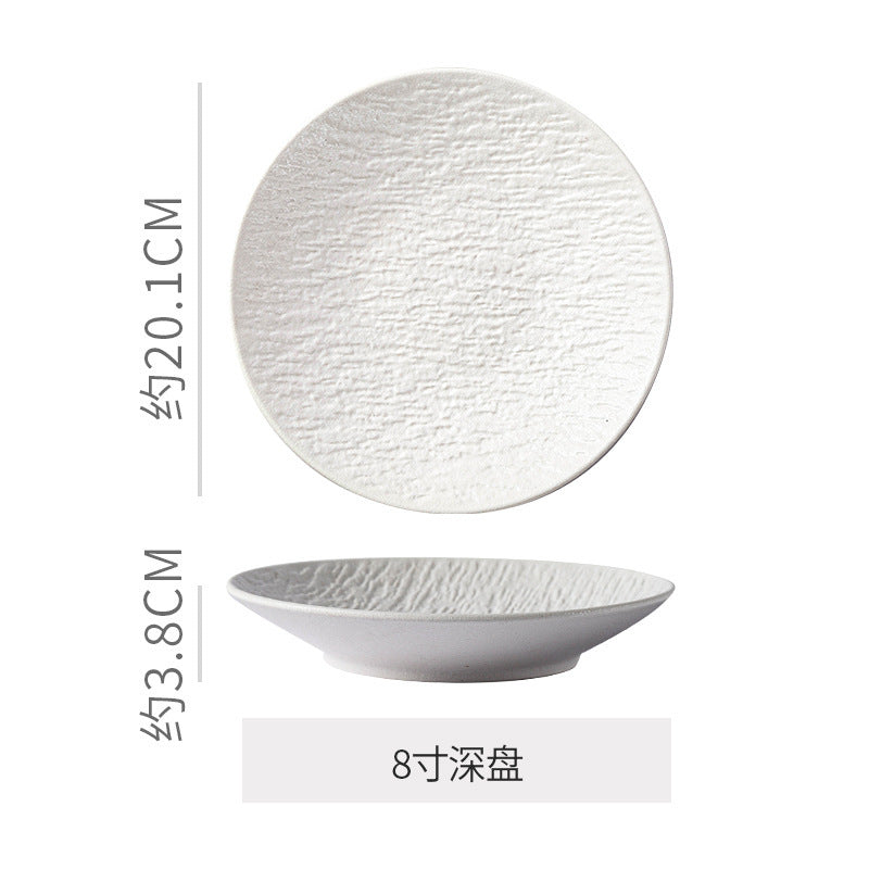 Vintage rock texture ceramic dinnerware set - soup plates, fish plates, steak plates, and vegetable plates - matte finish, high-end black and white dinnerware set