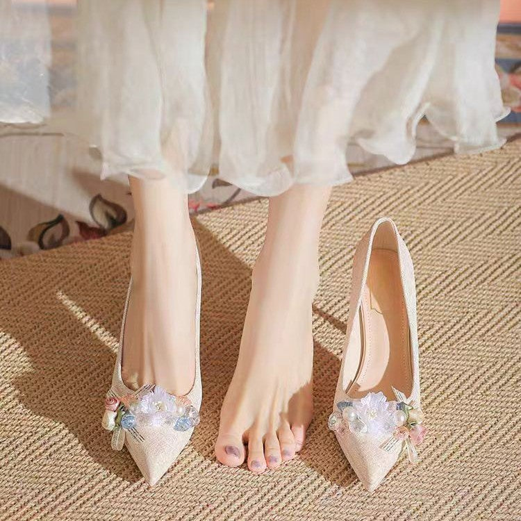 French high heels women's stilettos 2025 spring and autumn new arrival waterproof platform elegant beautiful wedding shoes sexy pointed toe flats