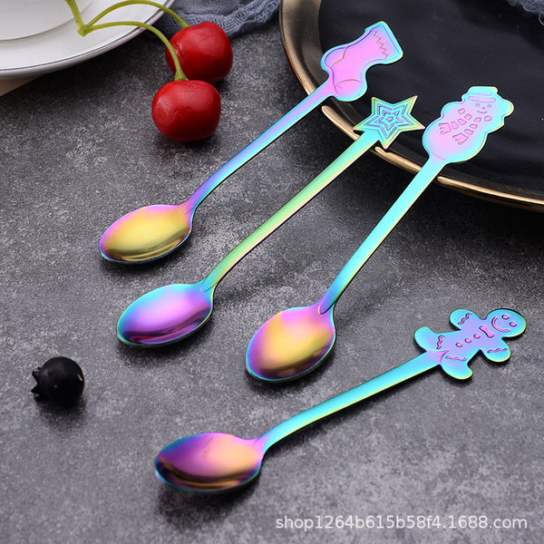 Source manufacturer 304 stainless steel coffee spoon creative golden Christmas gift set stirred coffee spoon