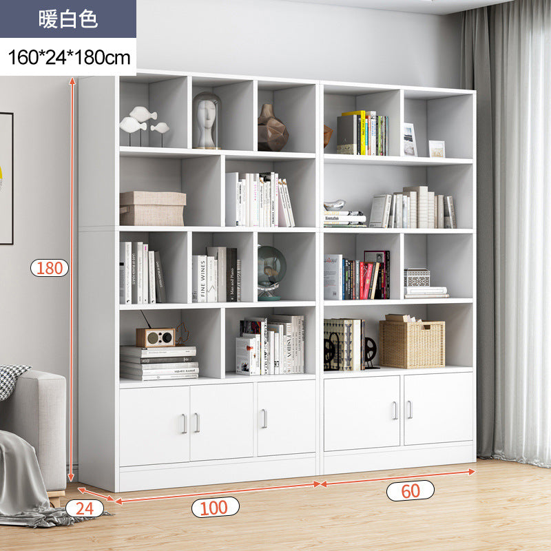 Simple bookshelf floor-to-ceiling against the wall, living room shelf layered storage rack, storage cabinet integrated, simple household bookcase