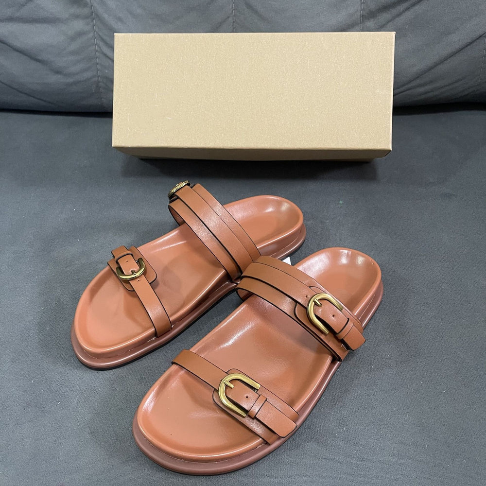 Spanish summer new arrival: women's black buckle-back open-toe sandals - breathable, round-toe, fashionable flat sandals