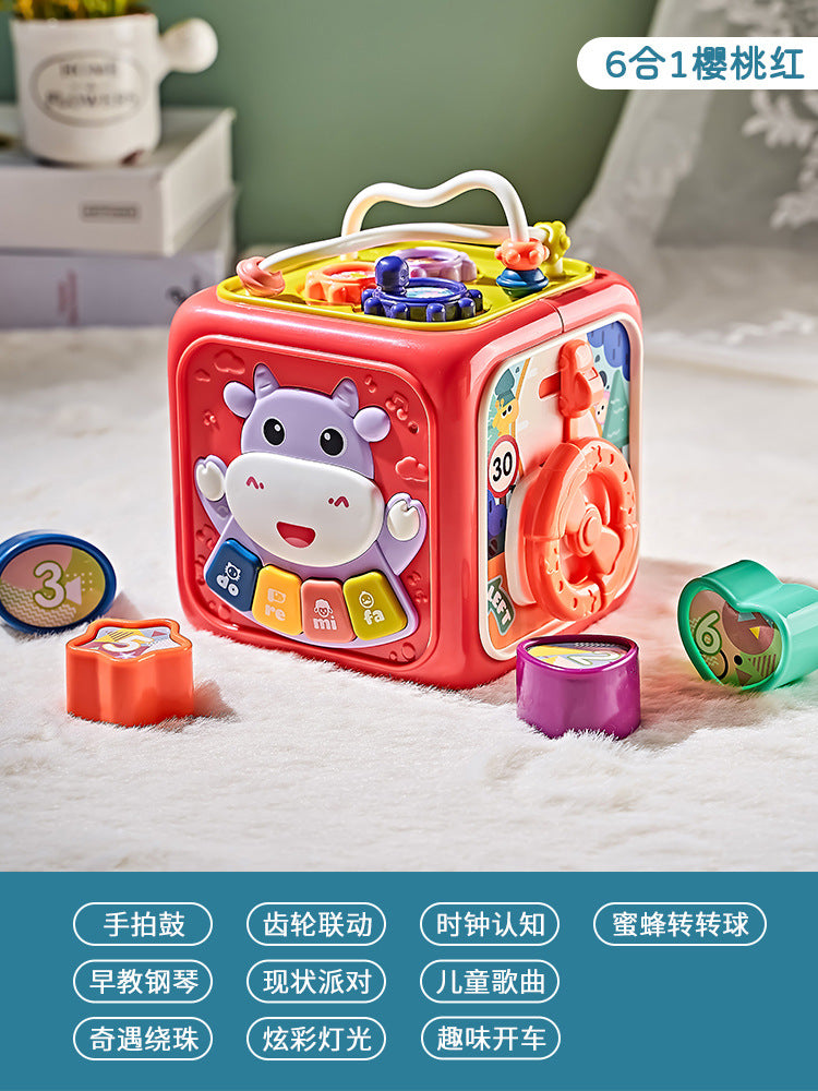 Baby multifunctional hexahedron children's educational early learning hand drum baby music patting drum toy shape recognition