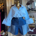 European and american cross-border women's fashion:  summer new arrival - stylish turn-down collar, unique design, versatile solid color blouse