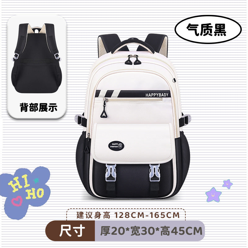 2024 cuhk student backpack - minimalist canvas bag, large capacity backpack for junior high and college girls, spine-protecting, lightweight, campus style