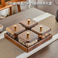 [four compartments with lid] transparent hammered dish with solid wood plate