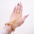 African luxury gold bangle arab fashion floral cuff bangle with ring jewelry set women's ring accessories