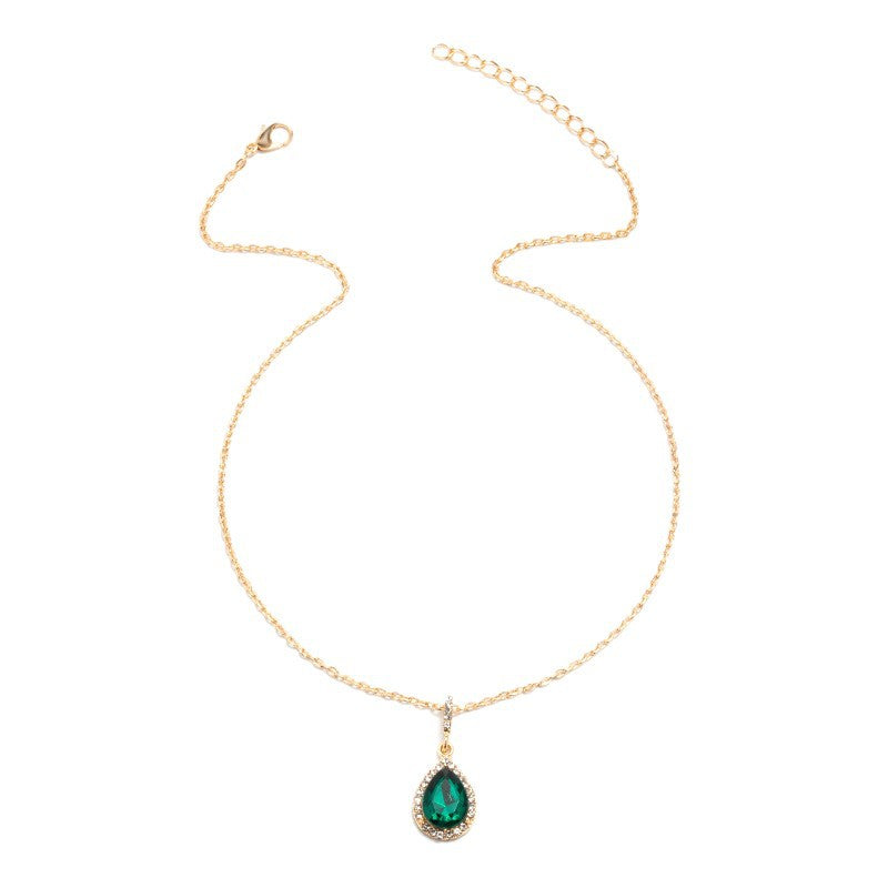 Emerald crystal necklace wholesale european and american autumn and winter jewelry accessories women's water drop retroniche styleclassy sense sweater chain