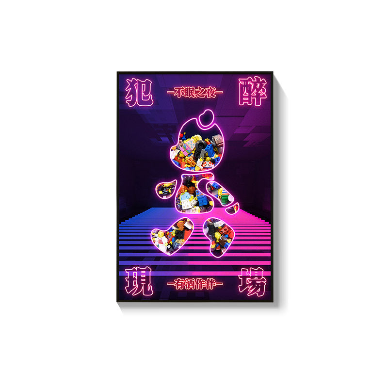 Trend luminous violence bear decorative painting hairdresser bar KTV creative led ambient light building block bear kaws hanging painting