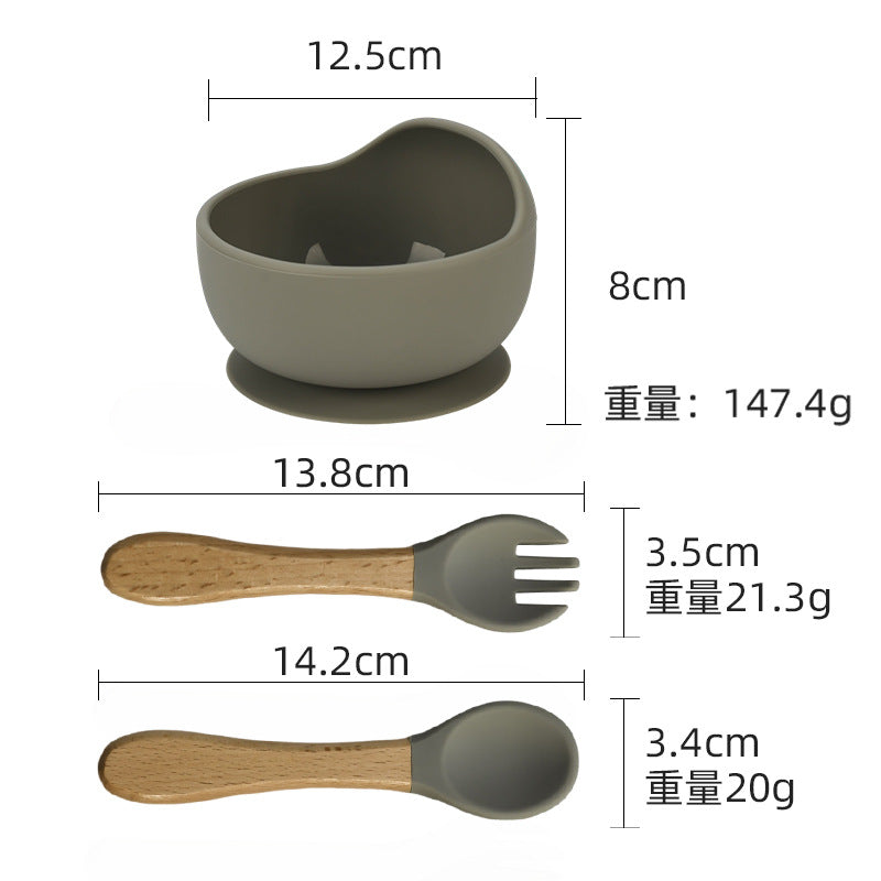 Cross-border supply of food-grade baby feeding bowls, forks and spoons, tableware sets, infant complementary food bowls, silicone tableware sets