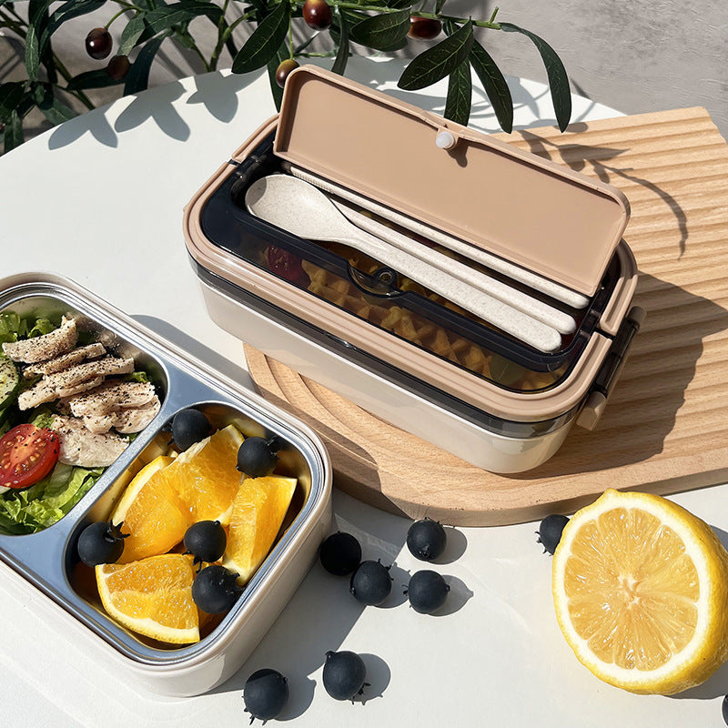 304 stainless steel insulated lunch box with plastic compartment, two-tier 316 bento box for students and office workers, microwave safe