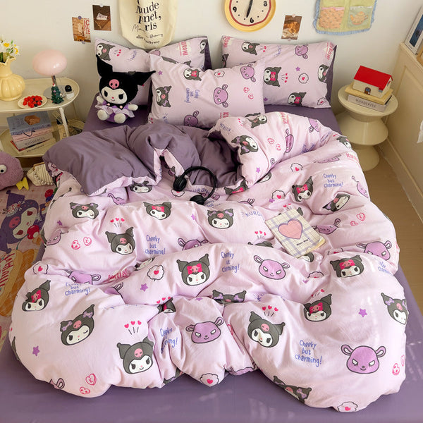 Washed cotton Sanrio four-piece set, student bunk bed sheet quilt cover three-piece set, adult bedding kit wholesale
