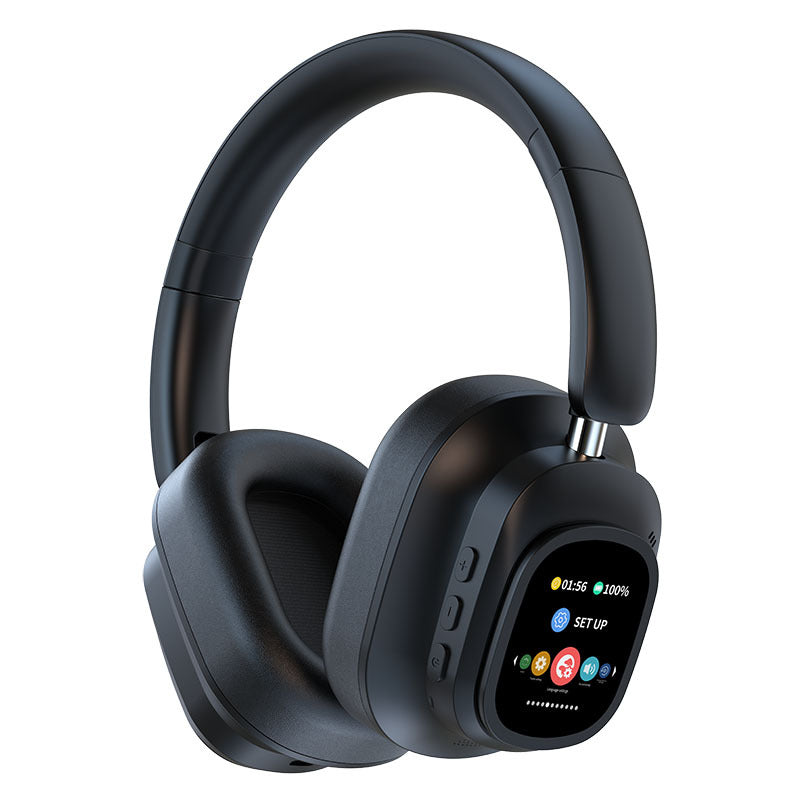 Over-ear wireless bluetooth headphones with anc noise cancellation, sports headset with transparent display, color screen touch control 930plus