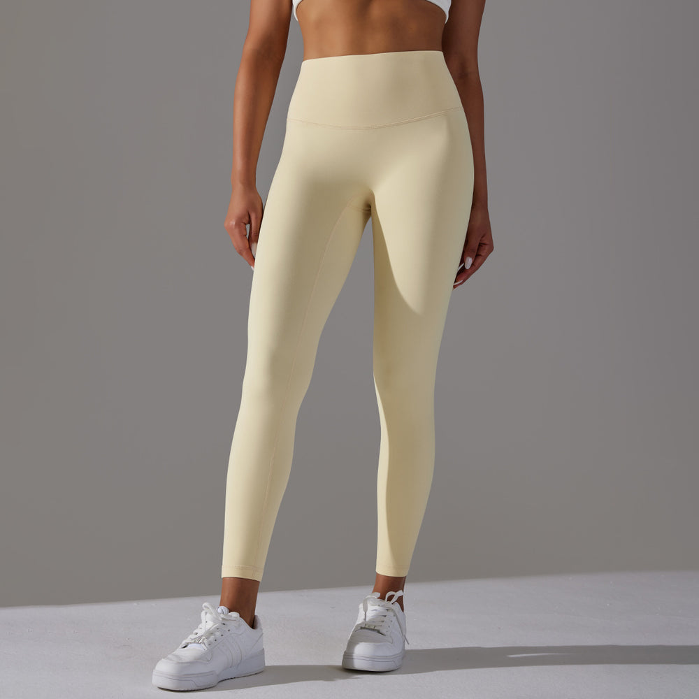 No awkward line double-sided brushed nude breathable yoga nine-point pants high waist hip lift peach tight sports fitness pants