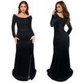 C7283 cross-border   fashion women's elegant slit-midriff evening gown dress