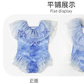 Kids' starry sky one-piece swimsuit, baby girl swimsuit, stylish summer mesh bowknot swimwear, girls' swimsuit
