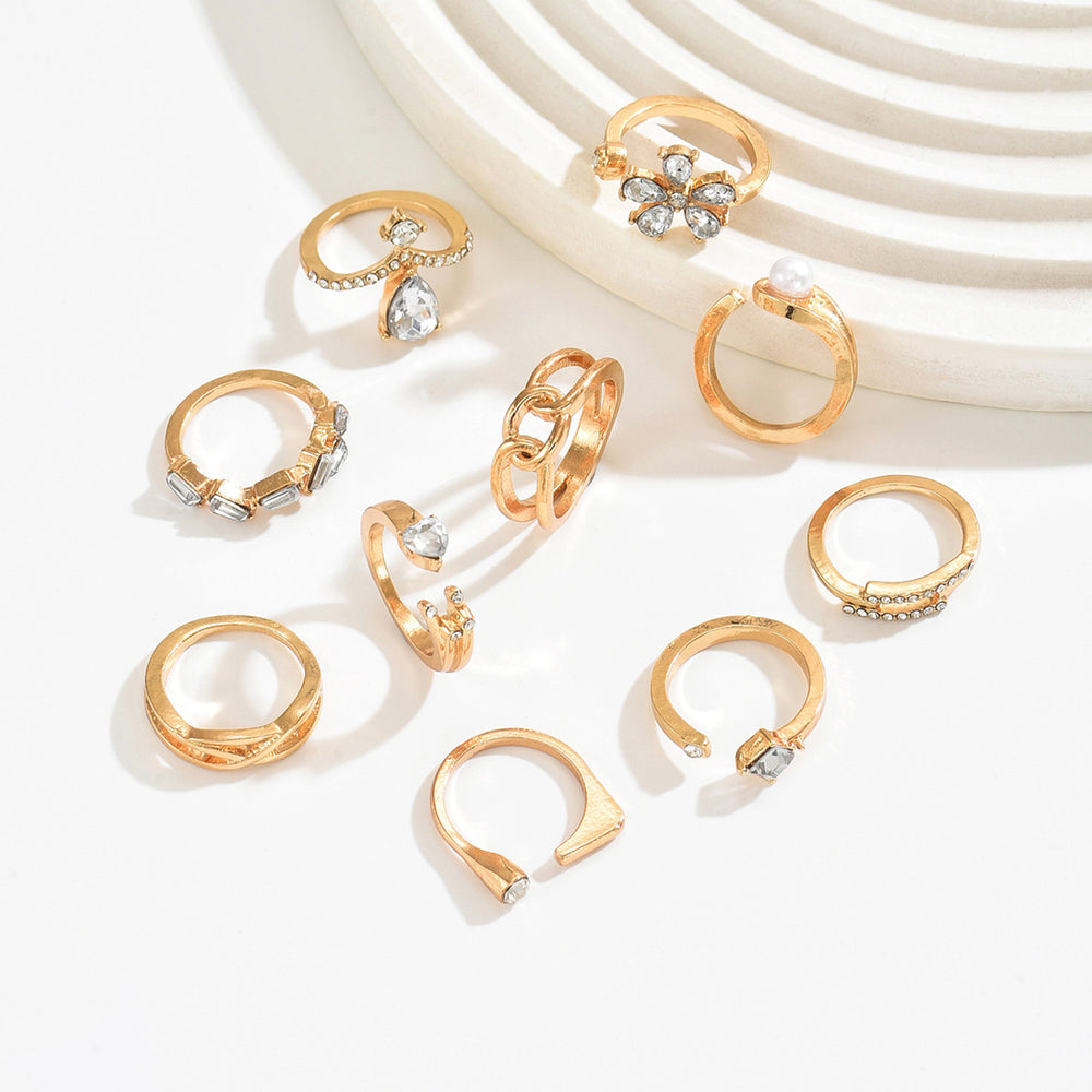 European and american cross-border luxury floral teardrop diamond ring set - unique geometric stackable knuckle rings for women
