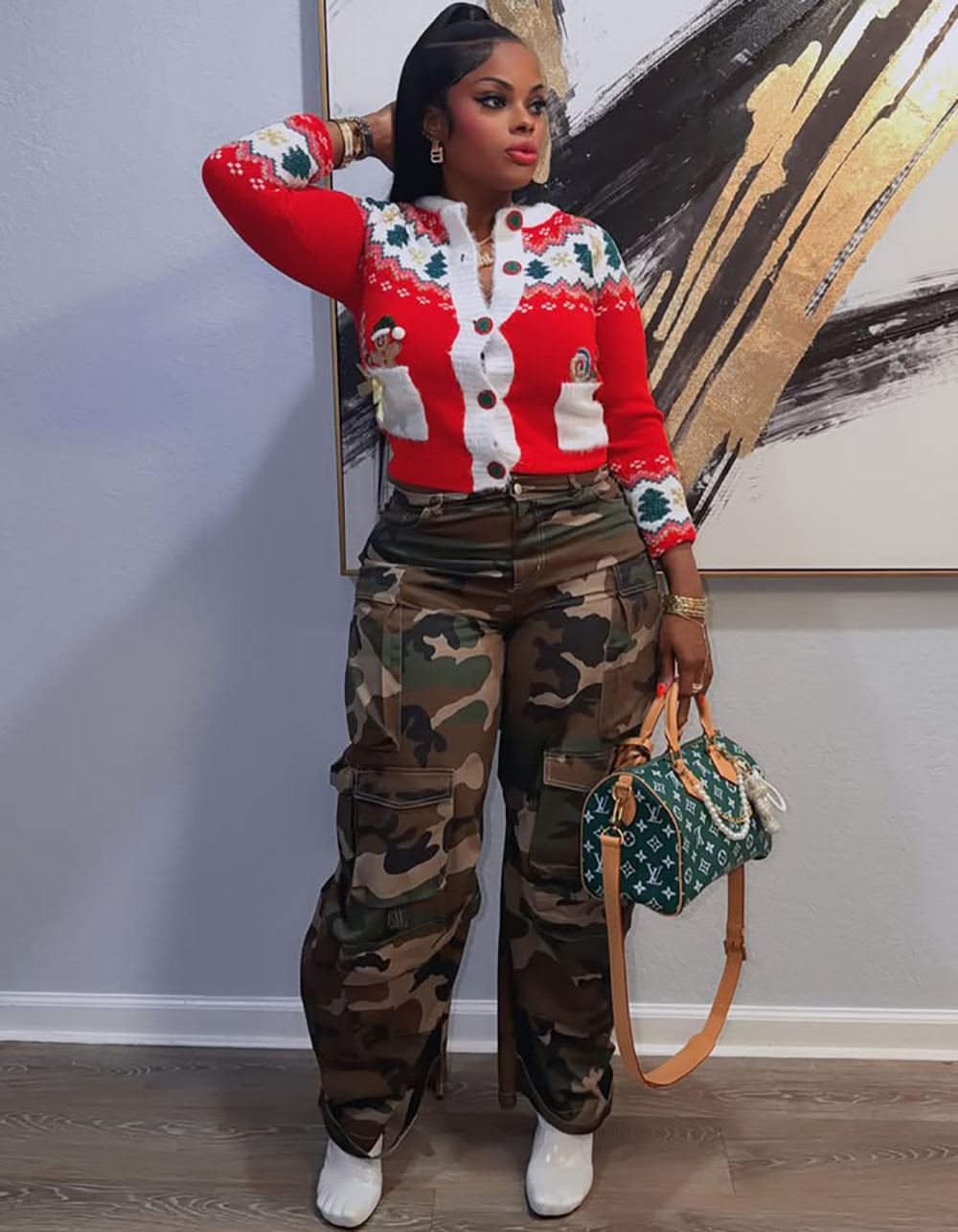 European and american style camouflage jeans -  cross-border women's fashion streetwear versatile high-waisted denim cargo pants