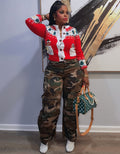 European and american style camouflage jeans -  cross-border women's fashion streetwear versatile high-waisted denim cargo pants