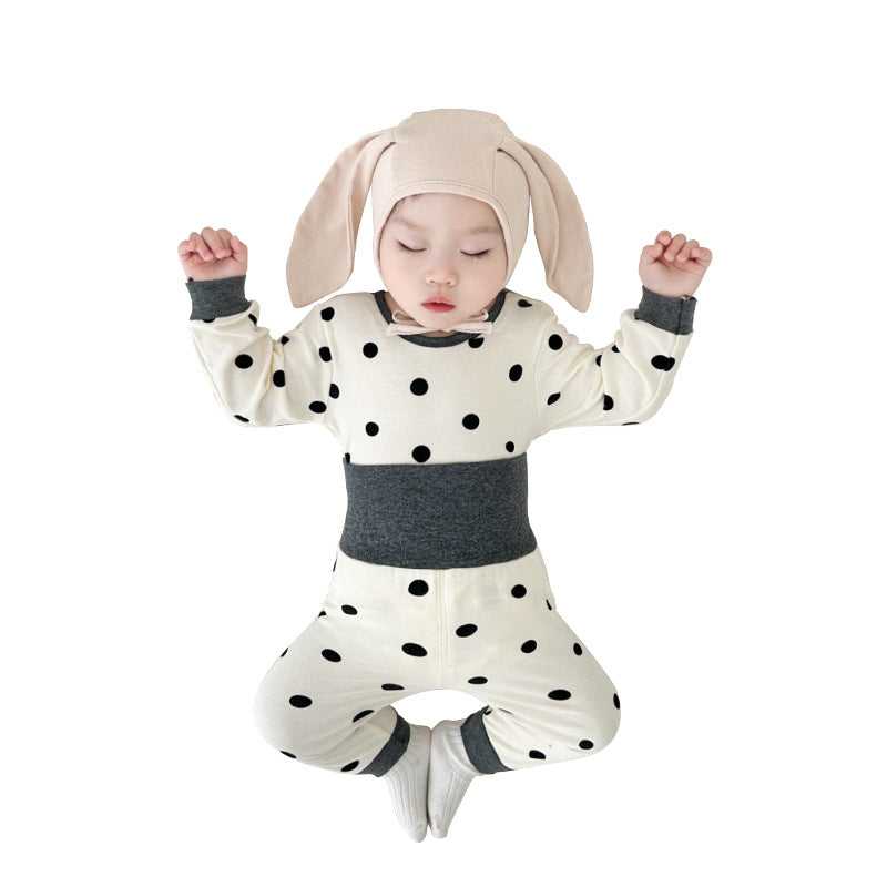 new spring/autumn korean style baby clothes for 0-4 years old: high-waisted, belly-protecting base layer cotton set, loungewear