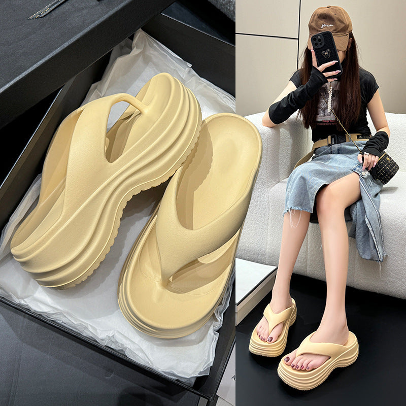 Eva flip-flops for women, high-end thick-soled flip-flops, summer cross-border wear, height-increasing soft-soled sand plaid