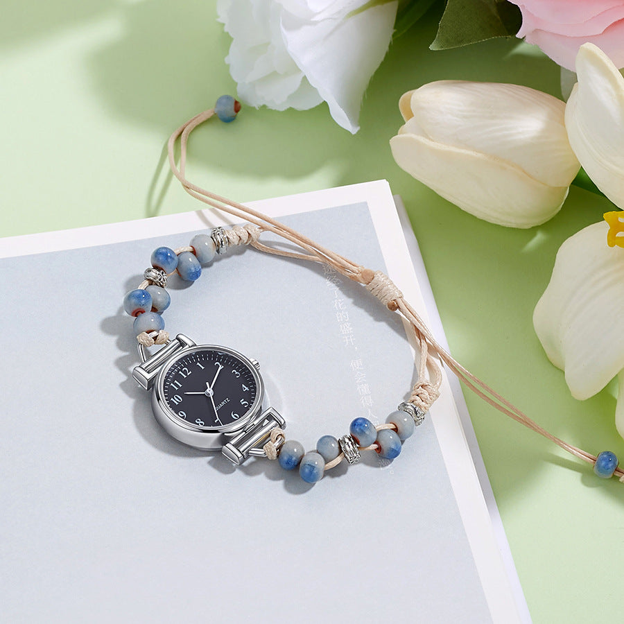 Xiaoxiangfeng braided watch girls bracelet watch nicheaccessible luxuryinschiceasiest for matchcamellia beaded watch