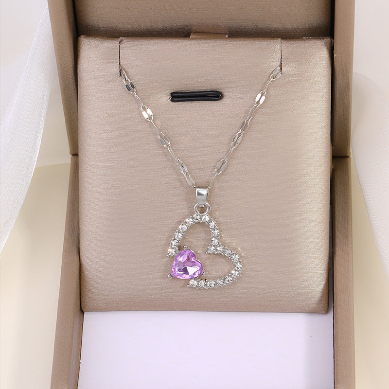 Sweater accessories necklace wholesale european and american cross-border jewelry women's fashion autumn and winter diamond-studded alloy light luxury double heart pendant