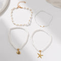 Fashion cross-border vacation style four-piece set shell anklet fashioncasual stacked multi-layered rice beads starfish braided anklet