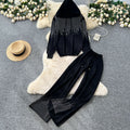 Relaxed and lazy style sweater suit women's autumloose hooded hot diamond knittingtopshigh waistloosestraight-leg pants