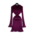 French dress women's fall and winter  new arrival tweed styleclassy fashion contrast color lapel waist knitting skirt