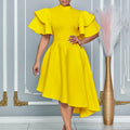 Amazon  summer new fashion elegant flared sleeve solid color banquet dress bridesmaid dress african dress