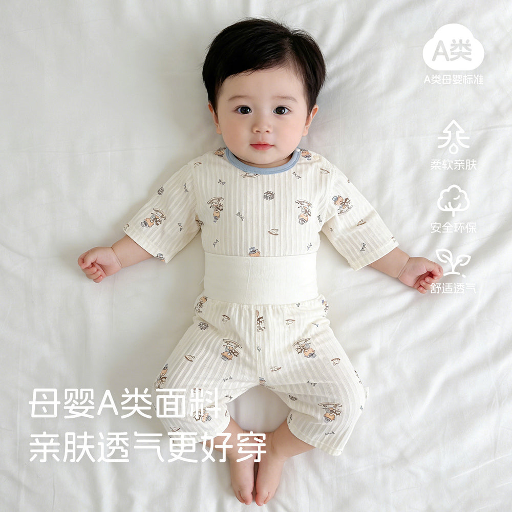 Baby pajamas pure cotton thin kids home clothes summer boys and girls three-quarter sleeves air-conditioning clothes high waistseparatessuit
